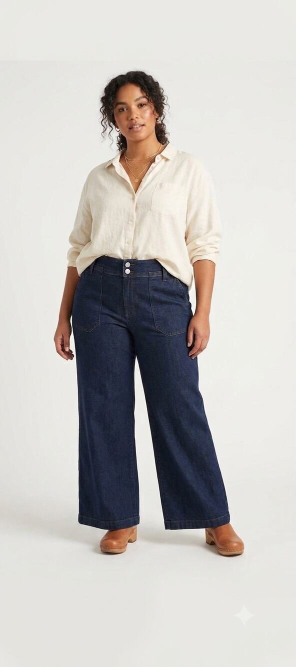 Anthropologie Maeve Collette Cotton Blend Blue Wide Leg Jeans US 18